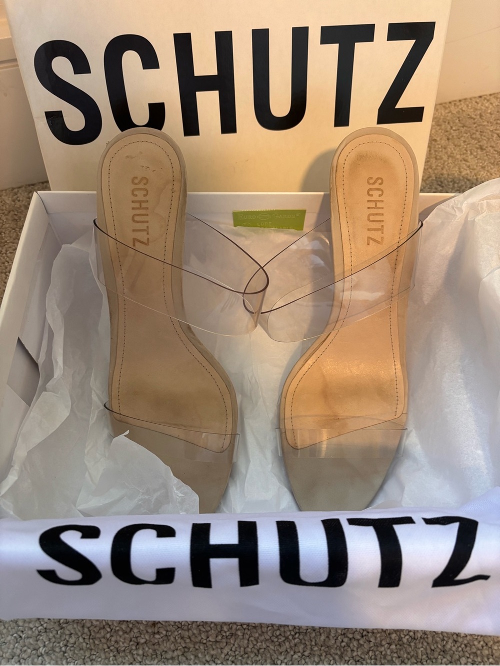 Schutz Clear Strap Nude Slide Sandals